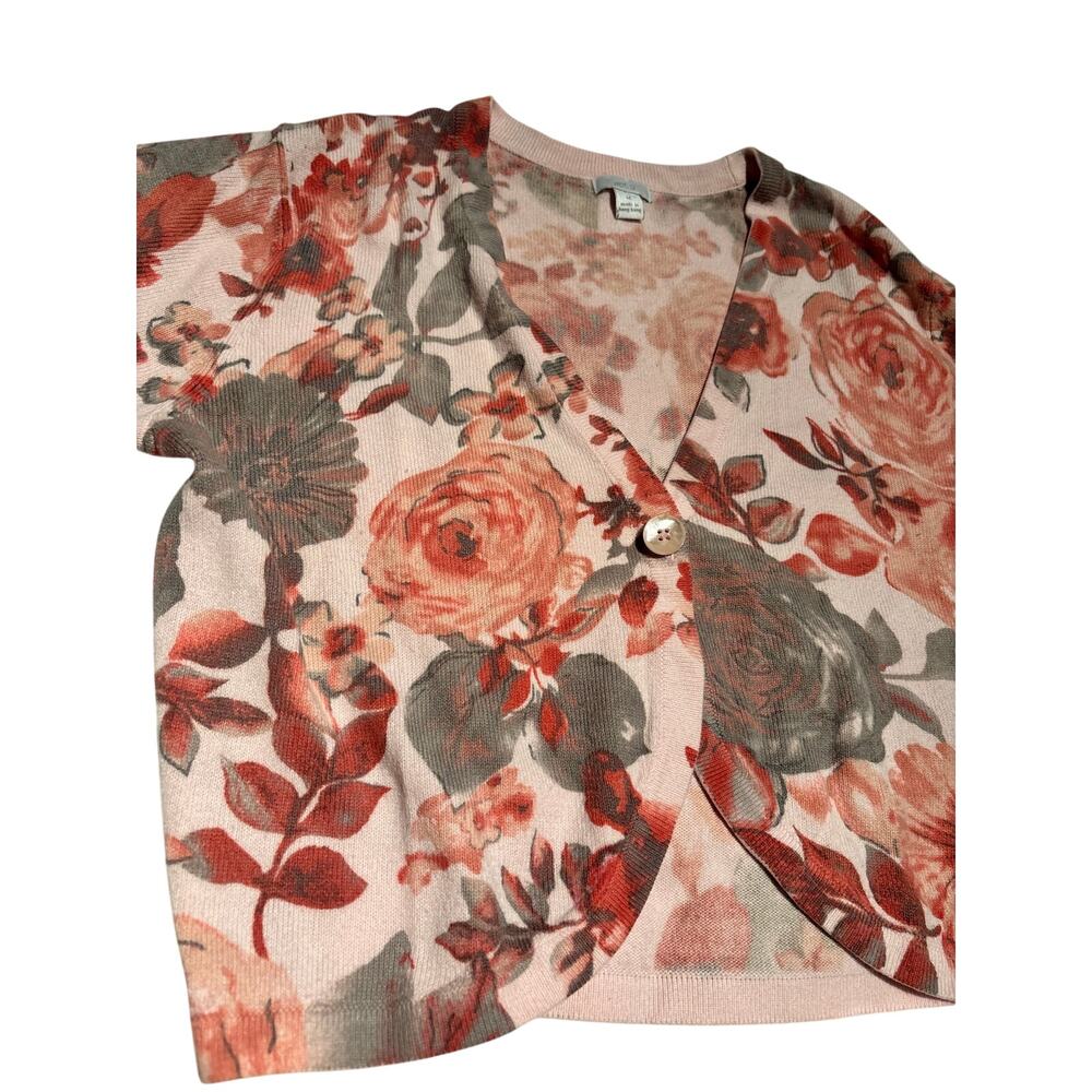 Apt. 9 Floral One Button Shrug Cardigan Women's Medium Pink Boho Cropped